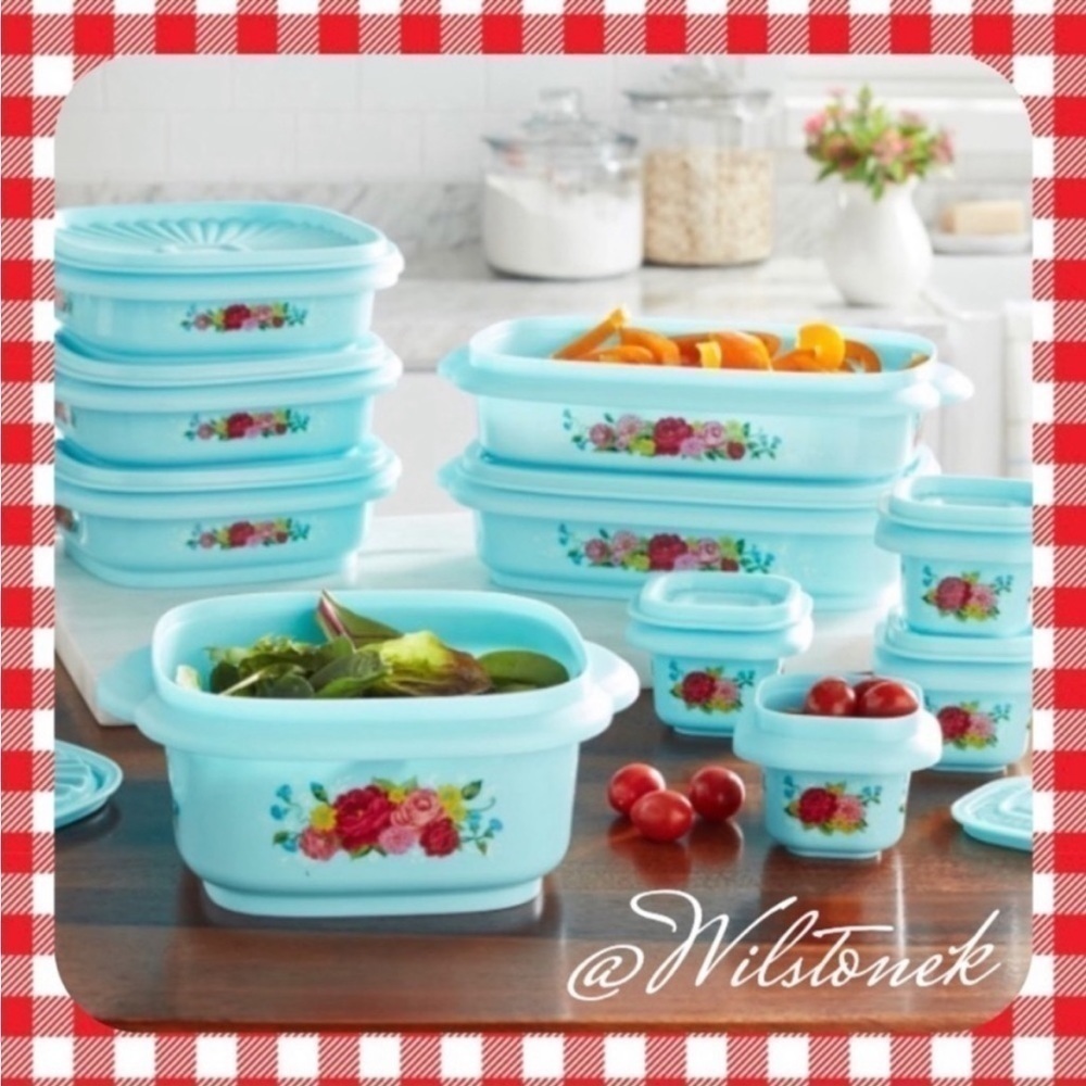 The Pioneer Woman 20 piece assorted Sweet Rose storage set.